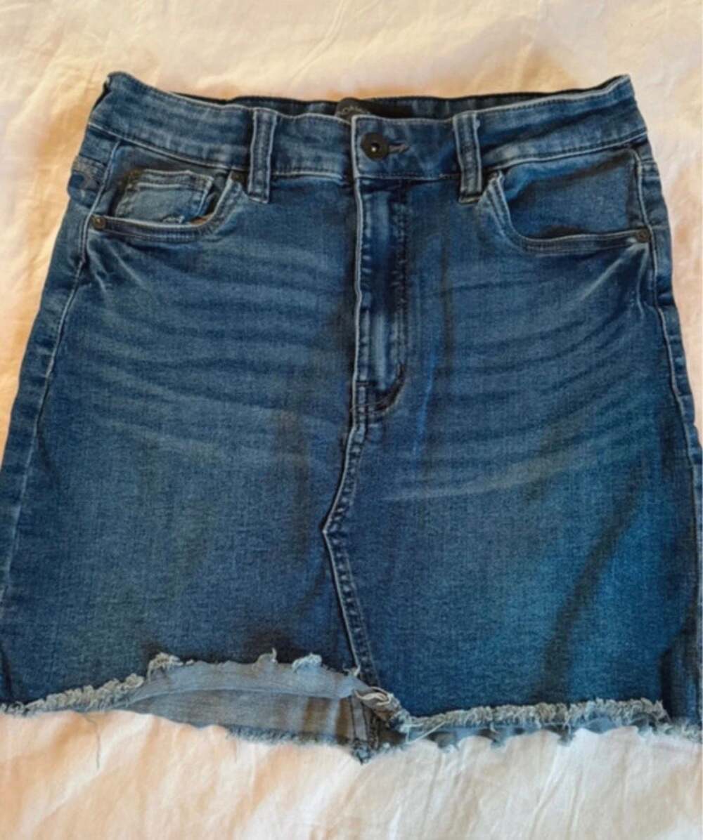 Kendall + Kylie Denim Mini Skirt with Raw Frayed Hem